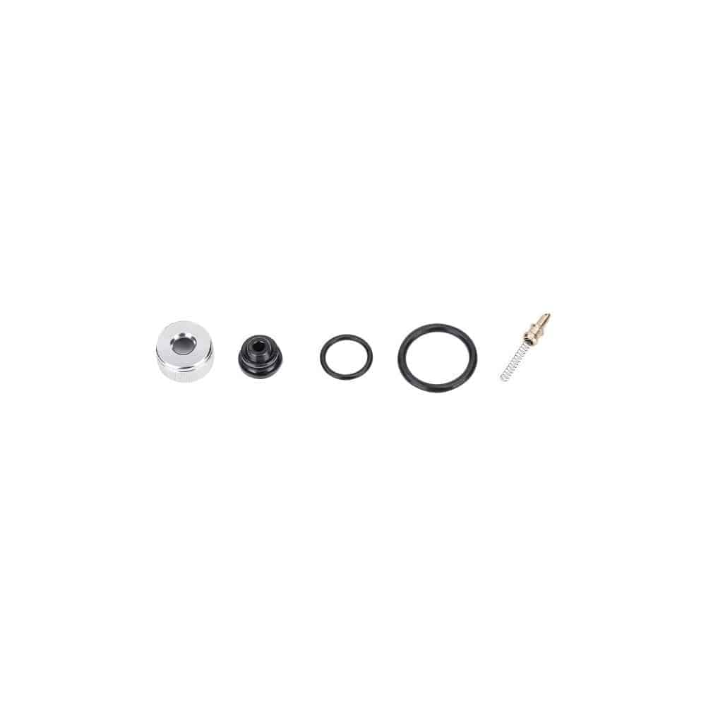 Topeak JoeBlow Ace DX pump rebuild kit with black and silver components for maintenance and repair of bike pump accessories.