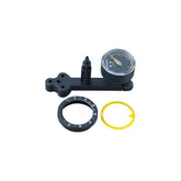 Topeak Spare Gauge Set for JoeBlow Mountain Pump, black and yellow replacement accessories, mounted on a pump.