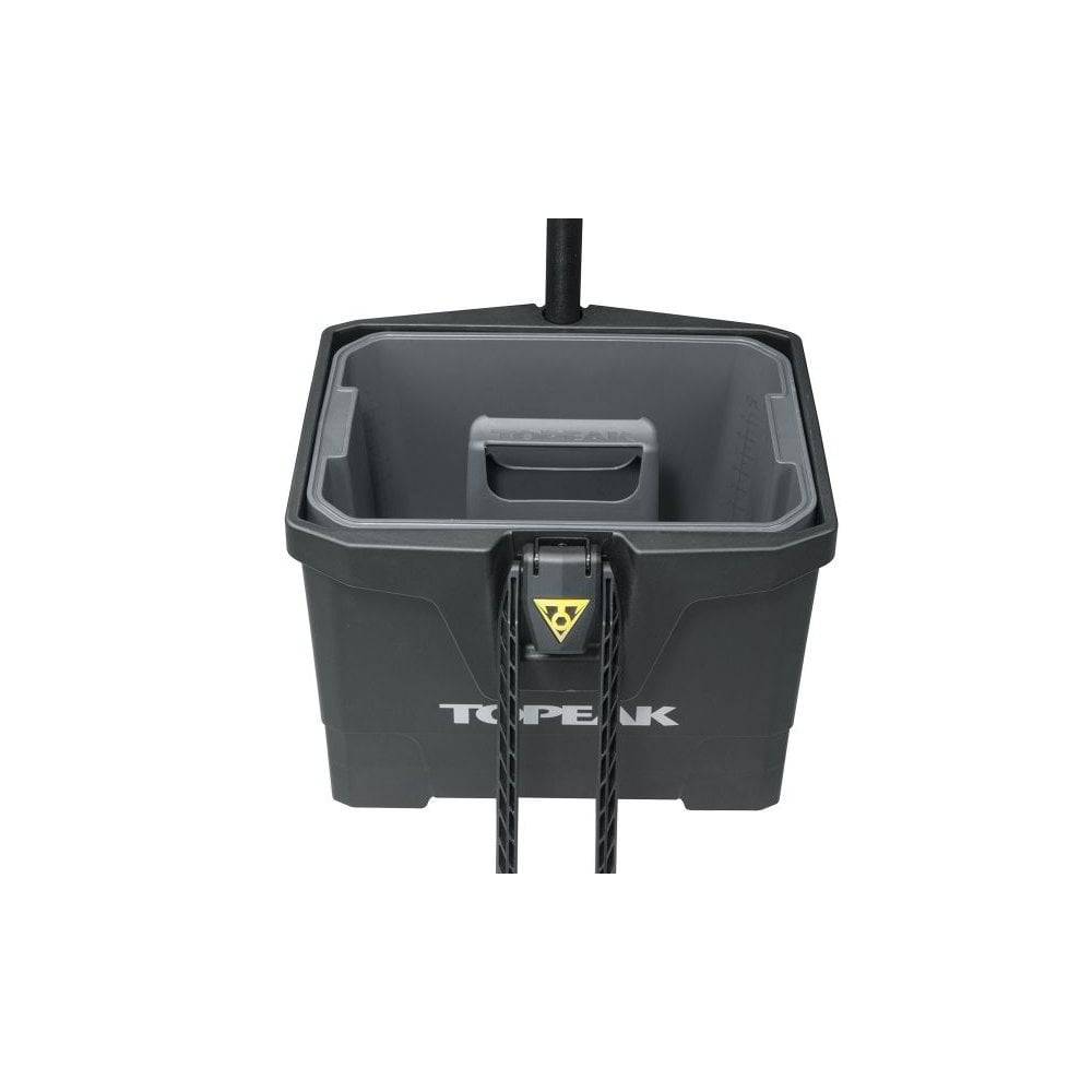 Topeak PrepStation Bucket Seat 7L with handle in black, designed for workshop and repair use, featuring a sturdy, portable design.