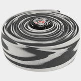 Cinelli Zebra cork cycling bar tape with matching logo bar end plugs, designed for comfortable bike handlebar grip.