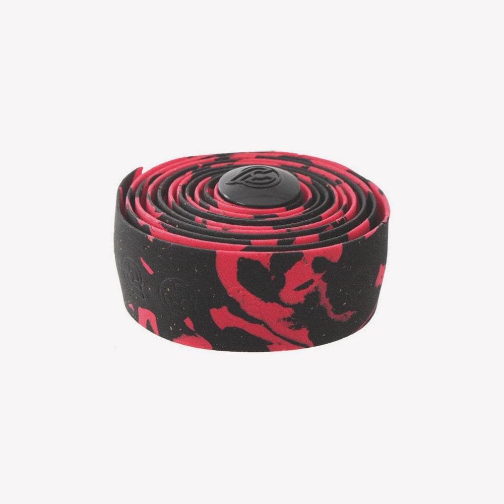Cinelli Macro Splash Cork Road Bike Handlebar Tape with Chrome End Plugs, featuring colorful splash design and comfortable grip.