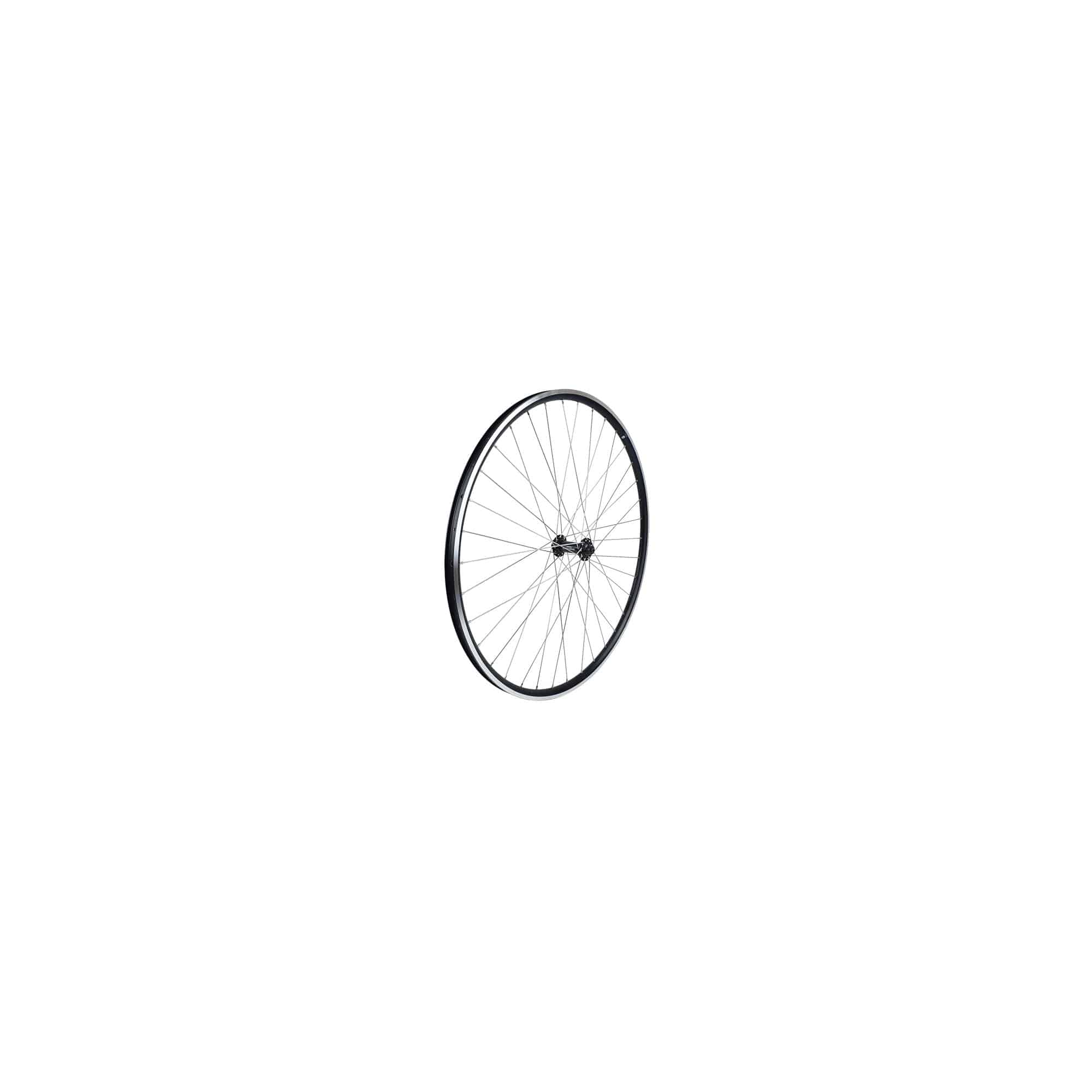 Bontrager Approved TLR 36H 700c clincher road front wheel in black, showing the wheel rim and spokes without cassette.