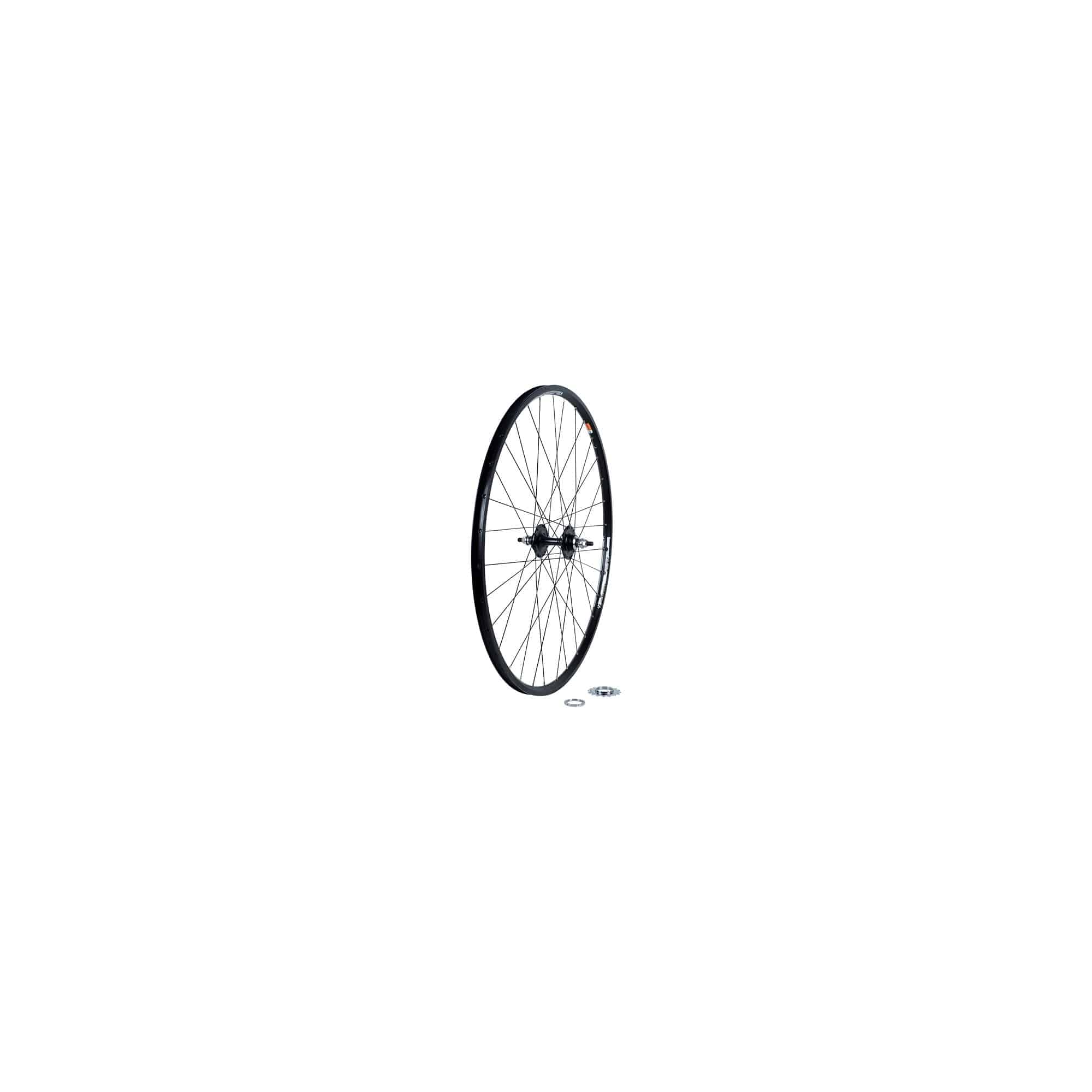 Bontrager AT750/TH30 700C track wheel with 32H double-wall rim for road cycling, featuring spokes and hub details.