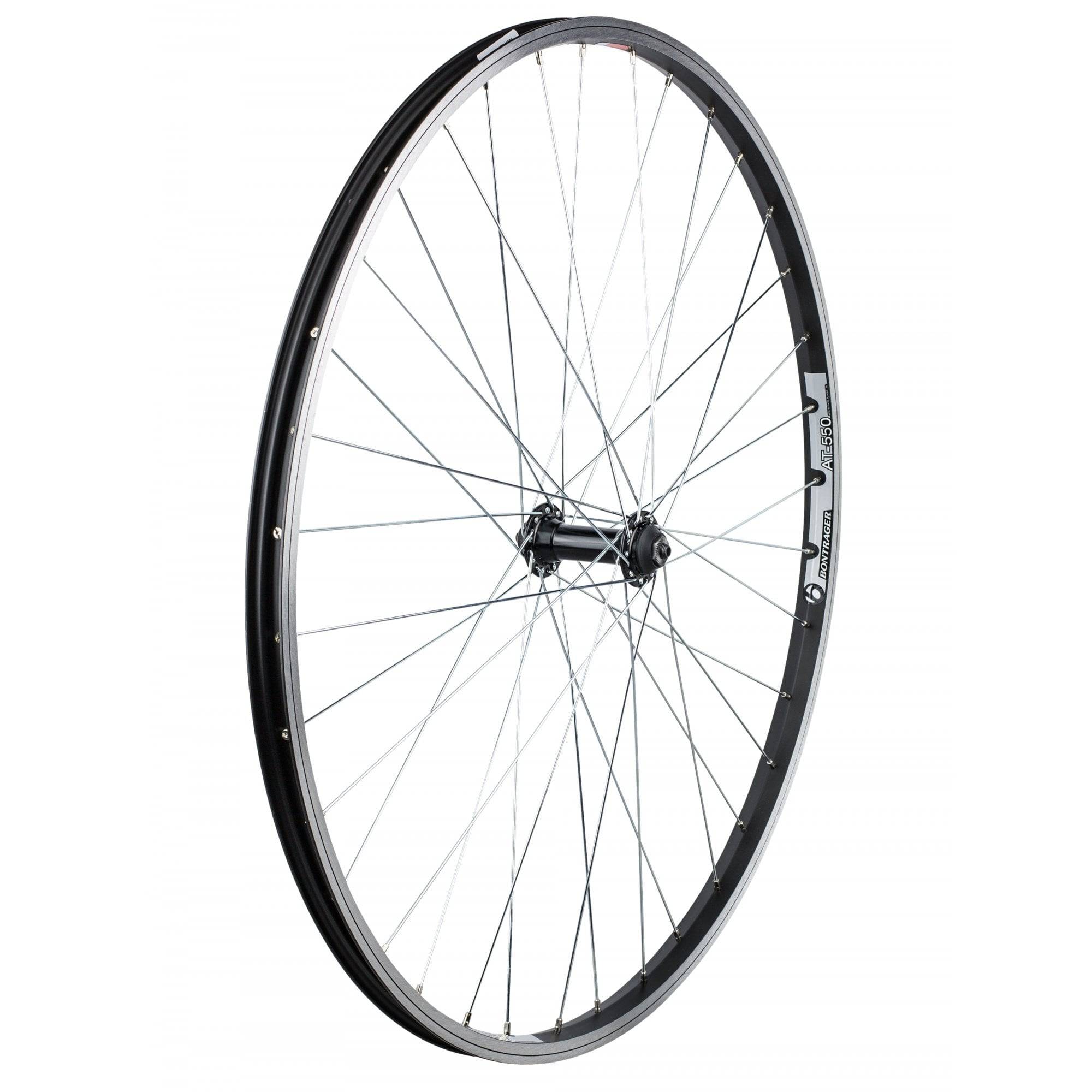 Bontrager AT-550/FM-21 700C road bike wheel with durable rim and 36 spokes, suitable for cycling components.