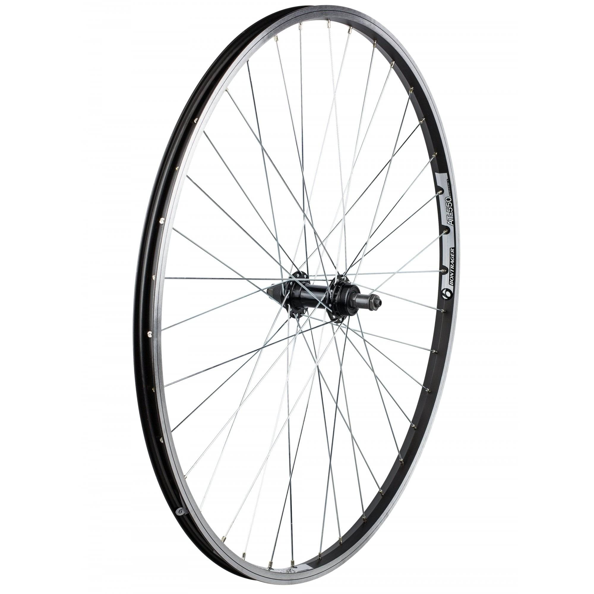 Bontrager AT-550/FM-21 700C road bike wheel with durable rim and 36H spokes, suitable for replacement or upgrade.