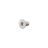 Trek MTB 2010 8 Series silver 5mm x 9mm countersunk head bolt for rear derailleur component, close-up view.
