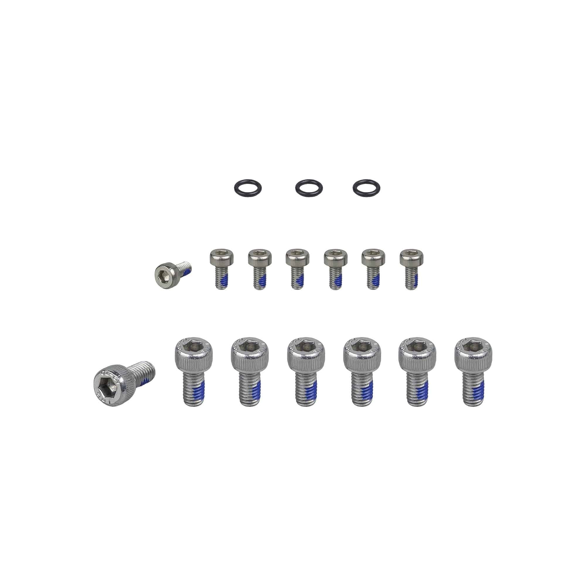 Trek Range Boost mounting hardware with Loctite, silver and black, designed for bike accessories, one size fitting various models.