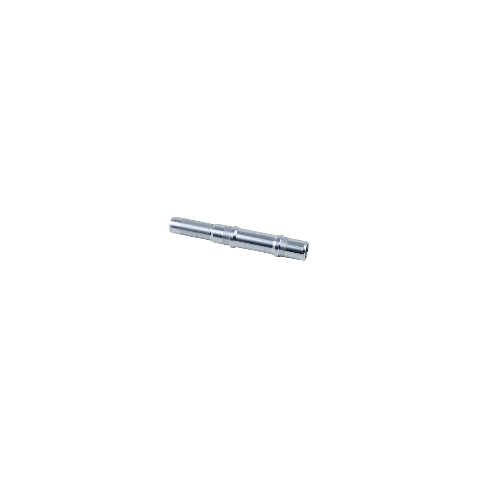 Silver Bontrager Mustang Pro Rear Axle for MTB wheels, 142mm OLD, showcasing the durable component for mountain bike rear wheels.