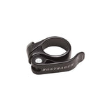 Bontrager quick release seatpost clamp with laser-etched torque guide, showing the clamp and attached components.