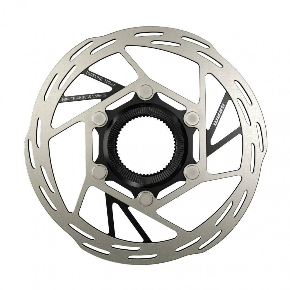 SRAM Paceline 140mm centerlock rounded road bike rotor, no lockring, metal disc brake component for cycling performance.