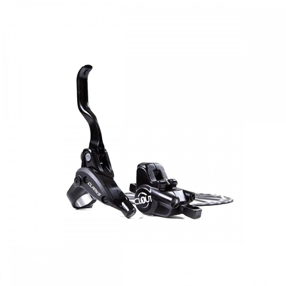 Clarks CLOUT front hydraulic brake F160 with 2 pistons, IS mount, black finish, designed for bicycle components.