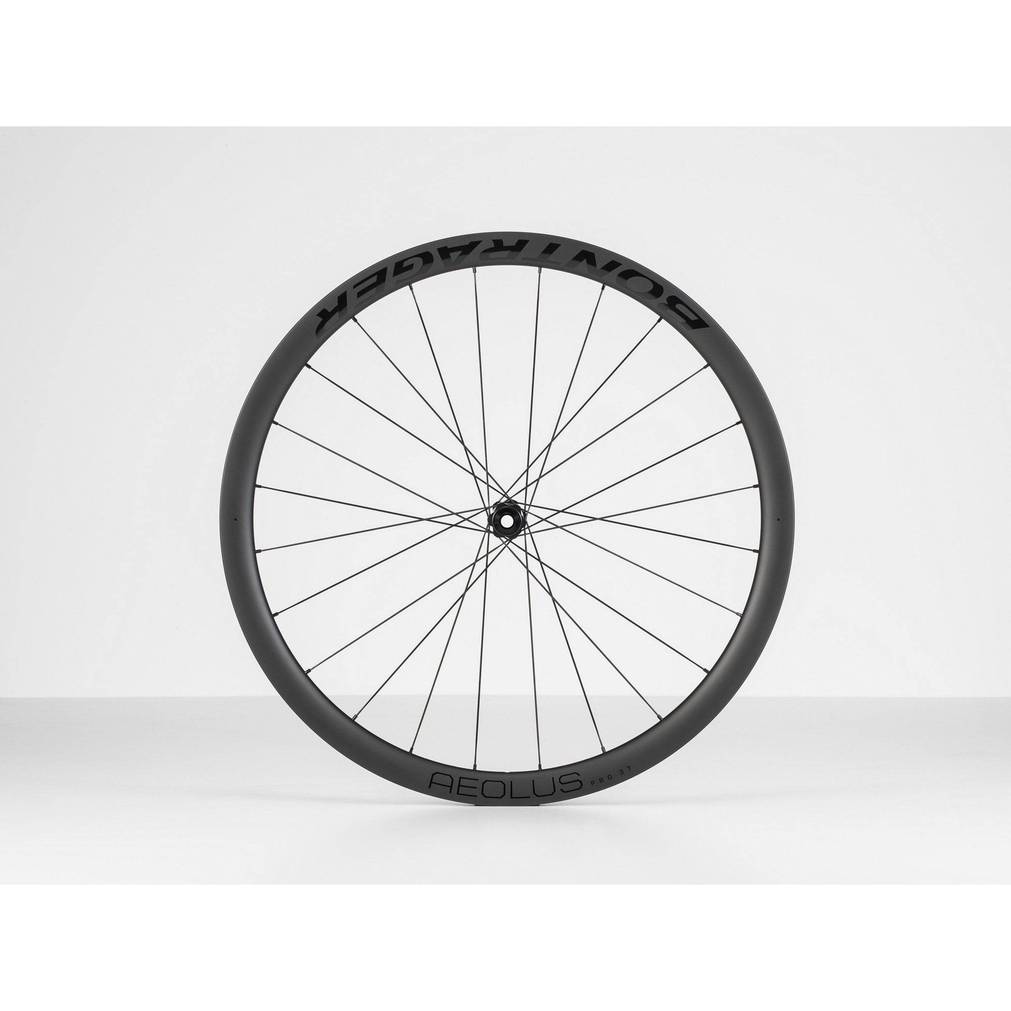 Bontrager Aeolus Pro 37 TLR disc road wheel with DT Swiss 350 hubs, tubeless-ready, aerodynamic carbon rim, and lightweight design.