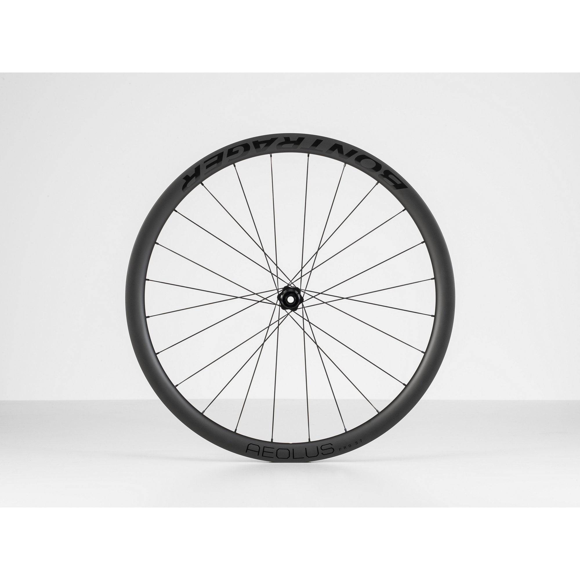 Bontrager Aeolus Pro 37 TLR disc road wheel with tubeless setup and DT Swiss 350 hubs, lightweight cycling wheel component.