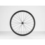 Bontrager Aeolus Pro 37 TLR disc road wheel with tubeless setup and DT Swiss 350 hubs, lightweight cycling wheel component.