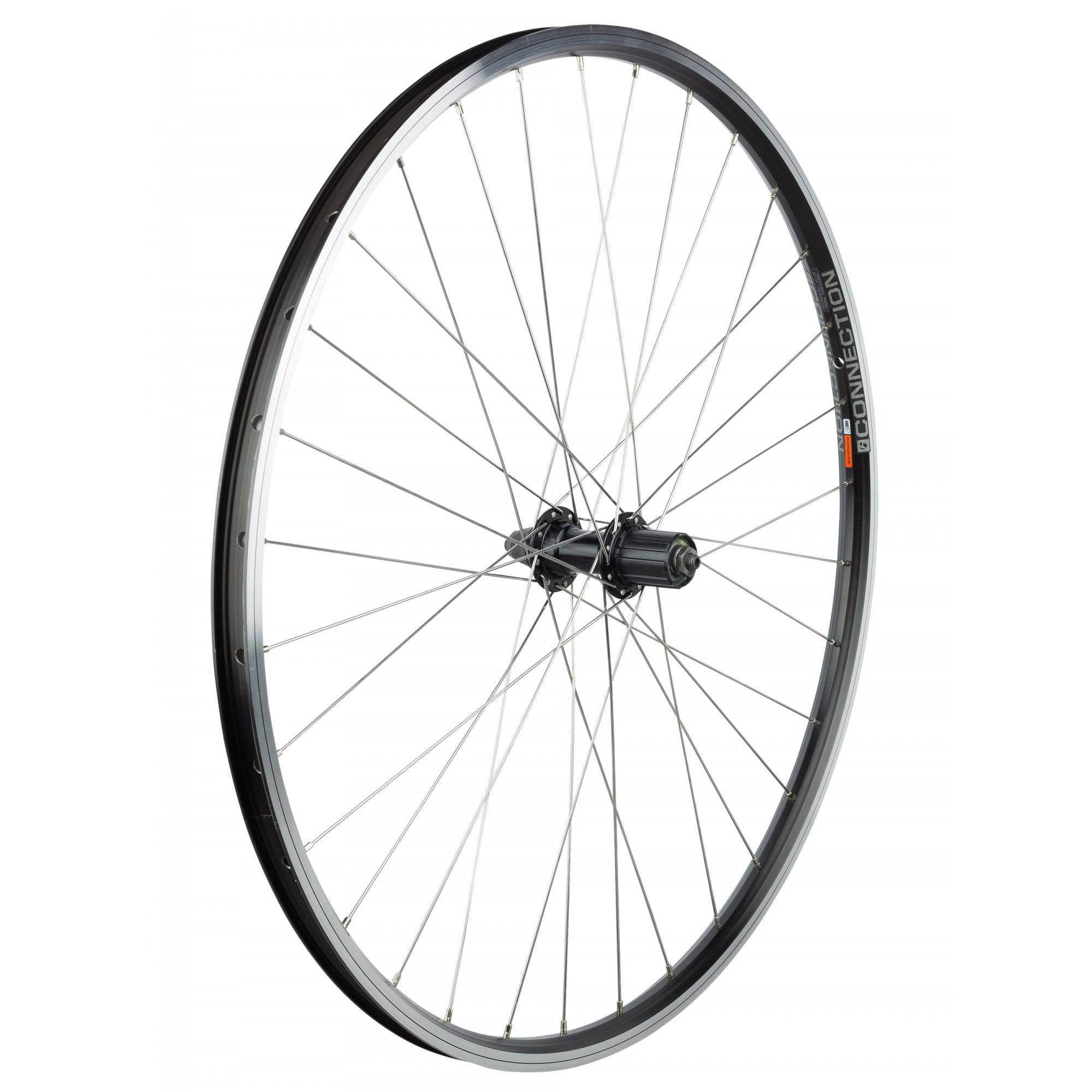 Bontrager Connection 700C MTB wheels with double-wall rims and Schrader valve compatibility for mountain biking components.
