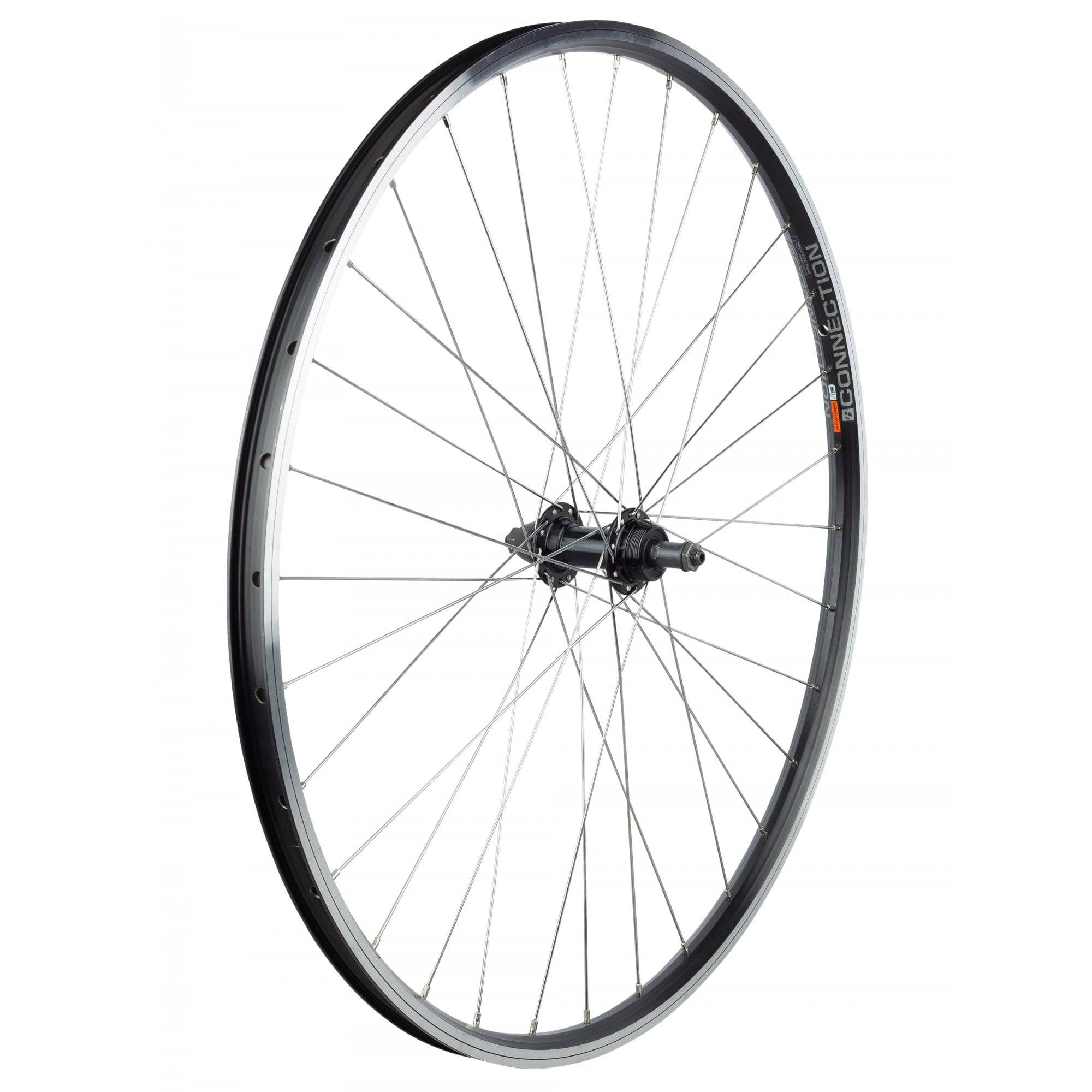 Bontrager Connection 700C MTB wheel with double-wall rim and Schrader valve, suitable for mountain bike components.