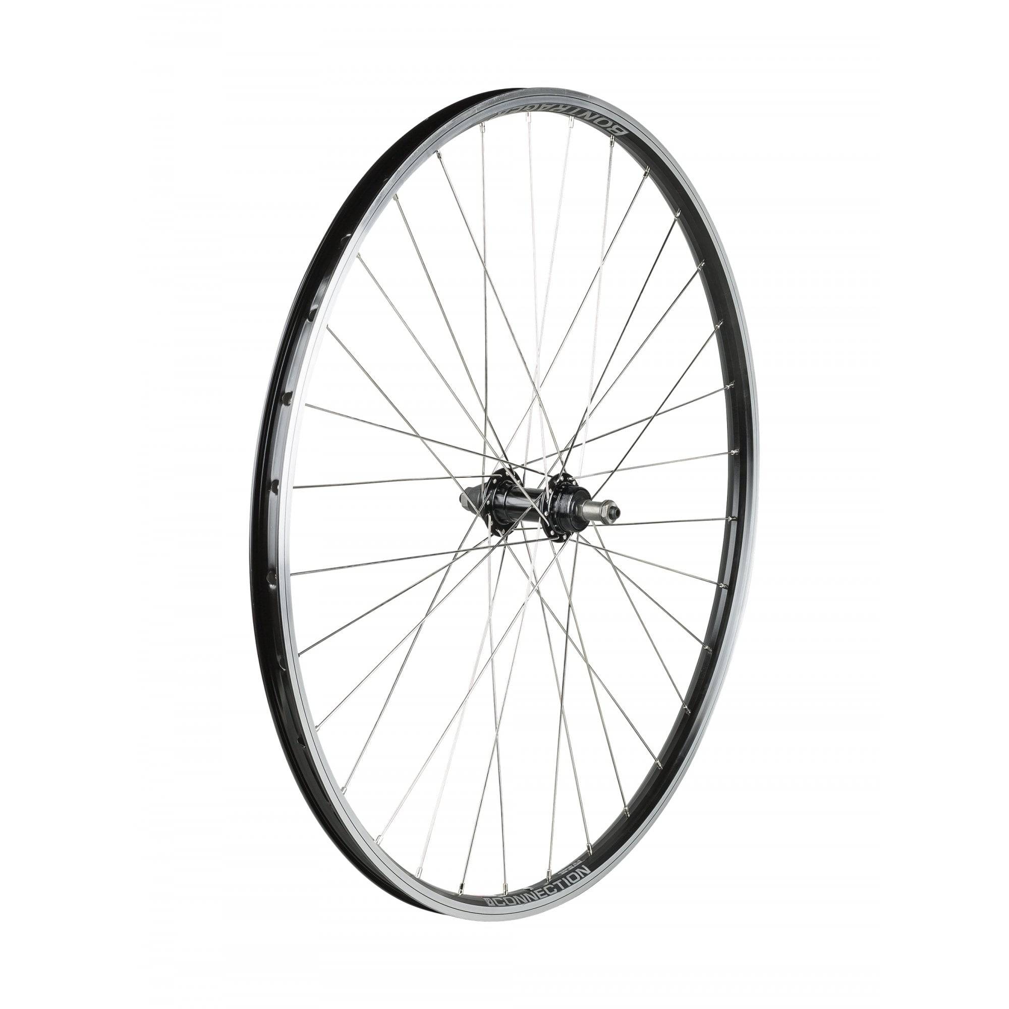 Bontrager Connection 700C MTB wheel with double-wall rim and Schrader valve for durable mountain bike components.
