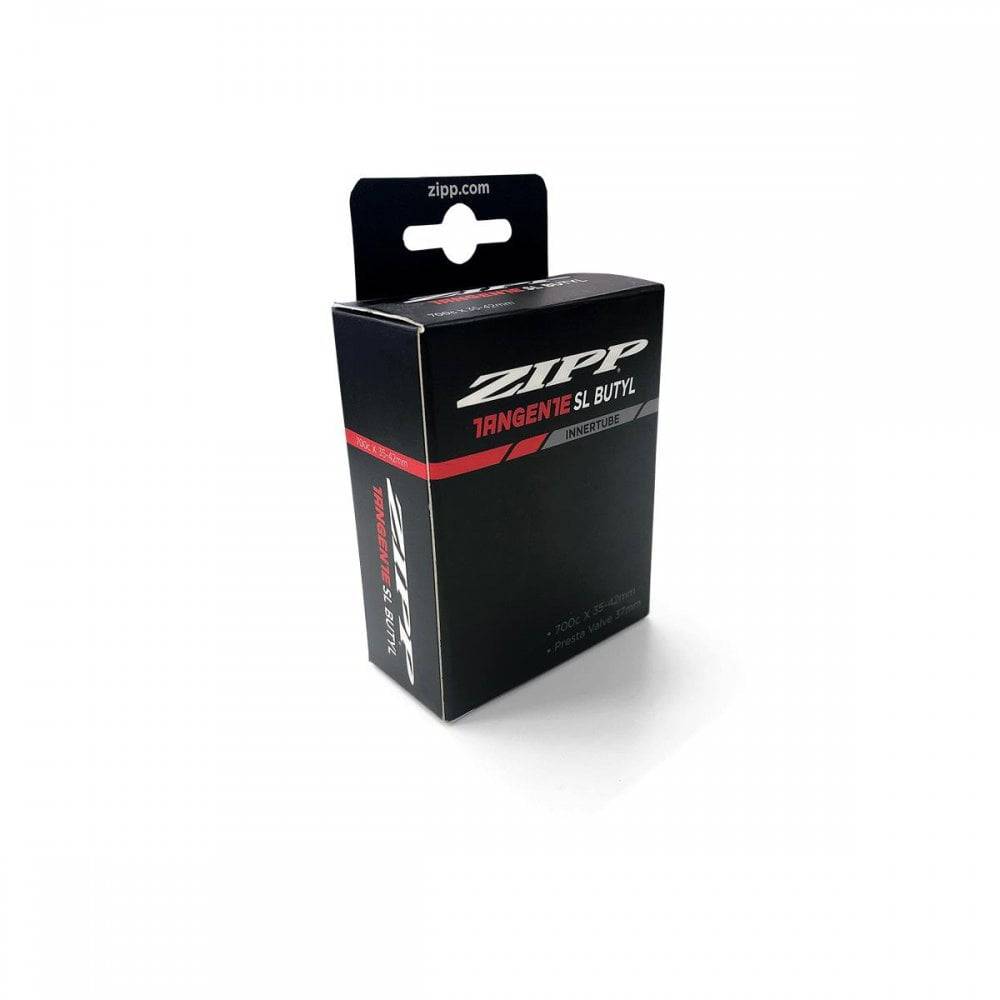 Zipp Tangente butyl inner tube with 37mm aluminum Presta valve for 700x35-42C bike tires, component for cycling.