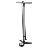 Blackburn Core Pro floor pump with large gauge and AirTap™ head in grey, used for inflating bicycle tires.
