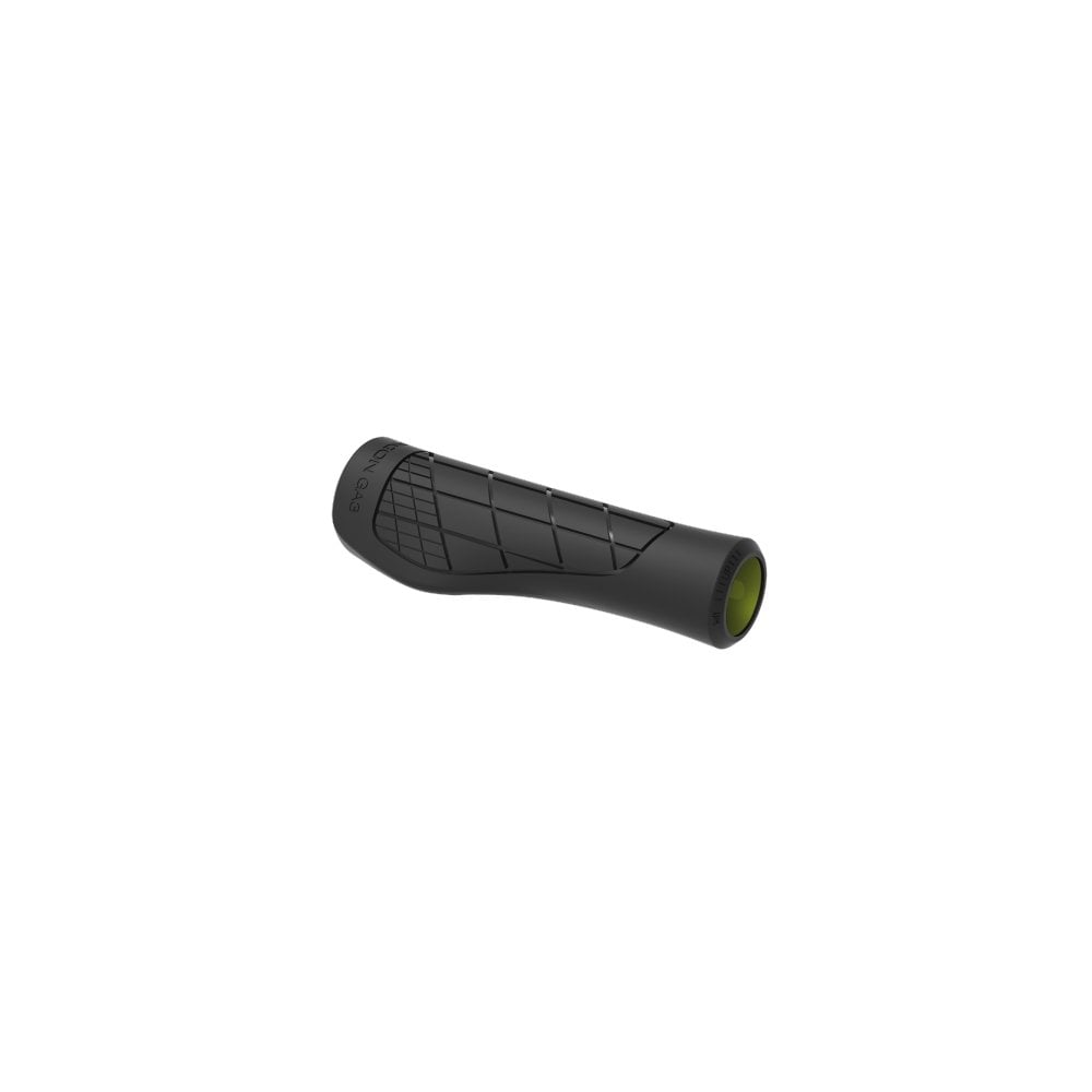 Ergon GA3 ergonomic mountain bike grips with carbon-friendly CNC aluminum clamps, designed for comfortable MTB riding.