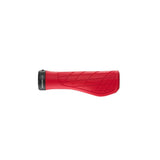 Ergon GA3 ergonomic mountain bike grips with carbon-friendly CNC aluminum clamps, designed for comfortable MTB handling.
