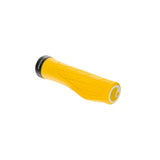 Ergon GA3 ergonomic mountain bike grips with carbon-friendly CNC aluminum clamps, designed for comfortable MTB riding.