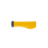 Ergon GA3 ergonomic mountain bike grips with carbon-friendly CNC aluminum clamps, designed for comfortable MTB riding.