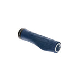 Ergon GA3 ergonomic mountain bike grips with carbon-friendly CNC aluminum clamps, designed for comfortable MTB riding.