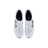 Shimano S-PHYRE RC9 road cycling shoes with white and black design, featuring dual BOA Li2 dials and breathable upper material.