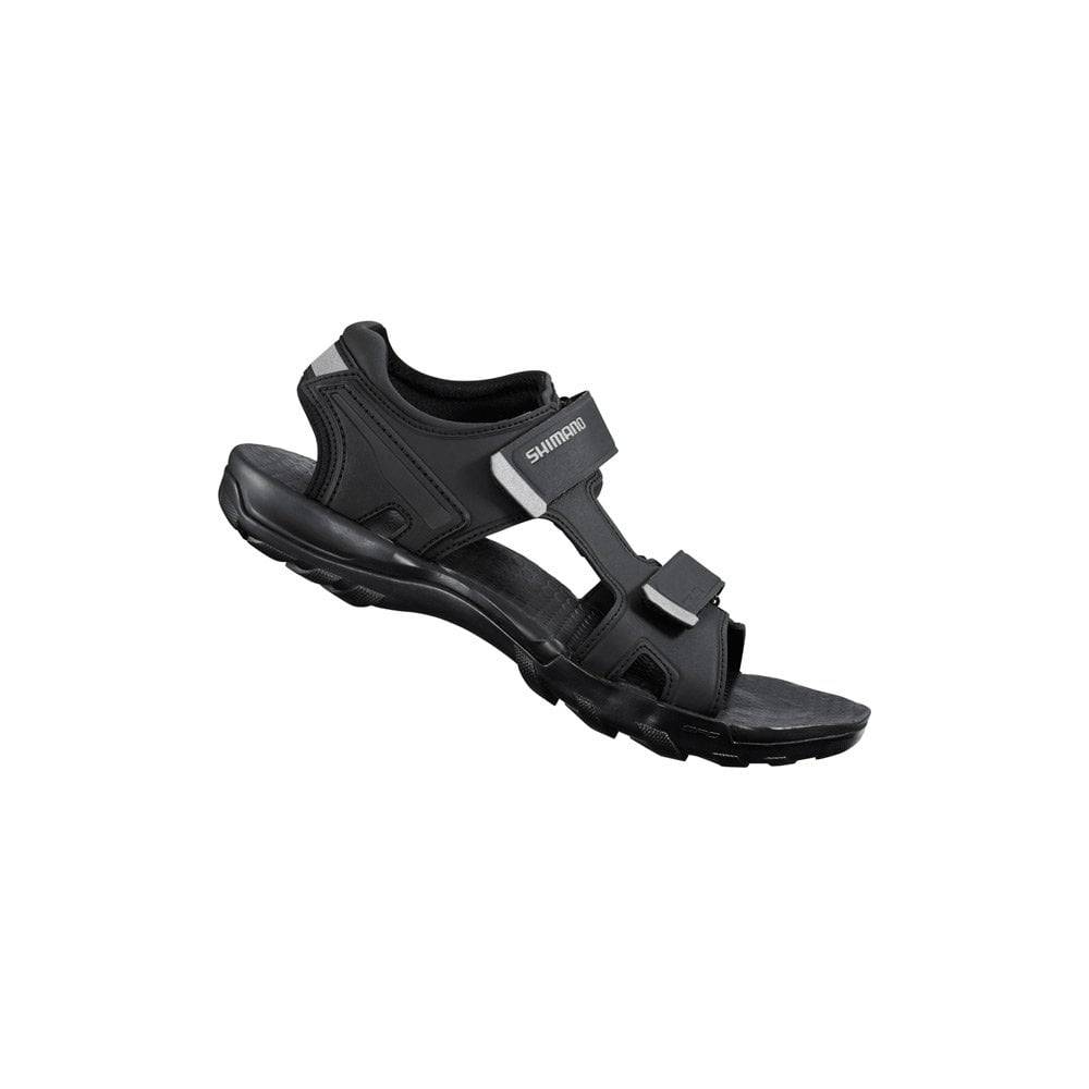 Shimano SD5 unisex SPD MTB shoes with black and gray design, featuring sturdy construction for efficient power transfer.