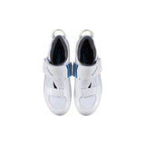 Shimano TR5W women's SPD-SL road cycling shoes for triathlon, black with white accents and secure strap closures.
