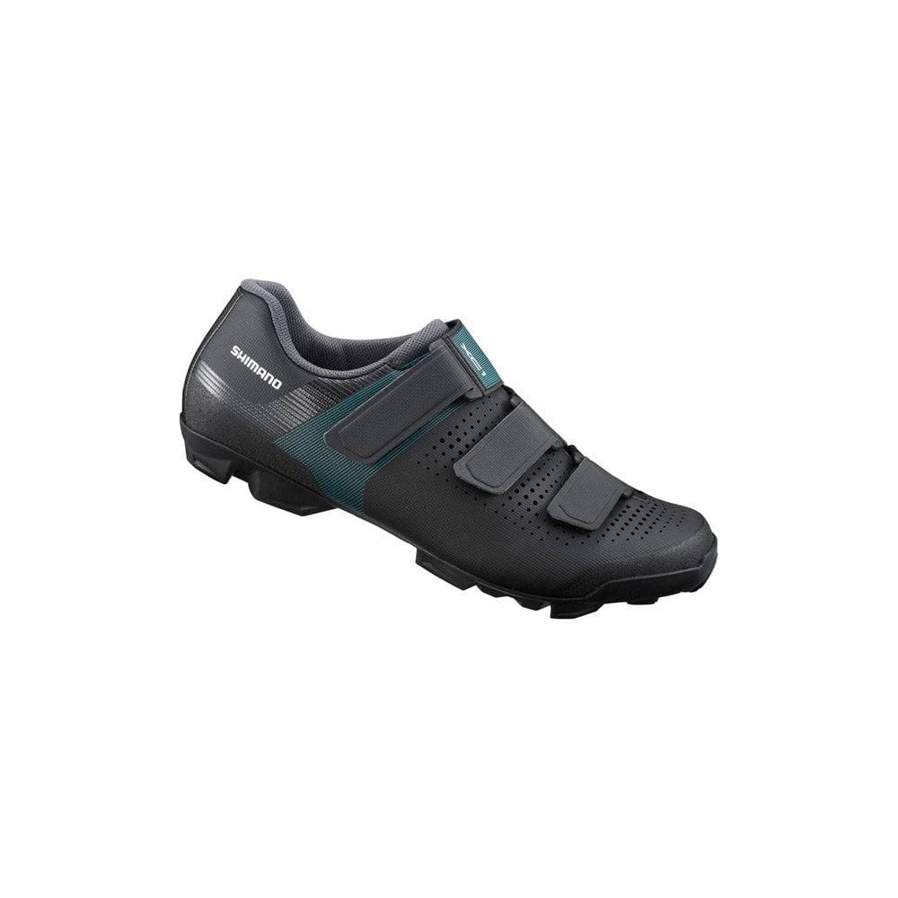 Shimano XC3 SPD MTB shoes for cross-country and off-road riding, featuring black synthetic uppers and cleat compatibility.
