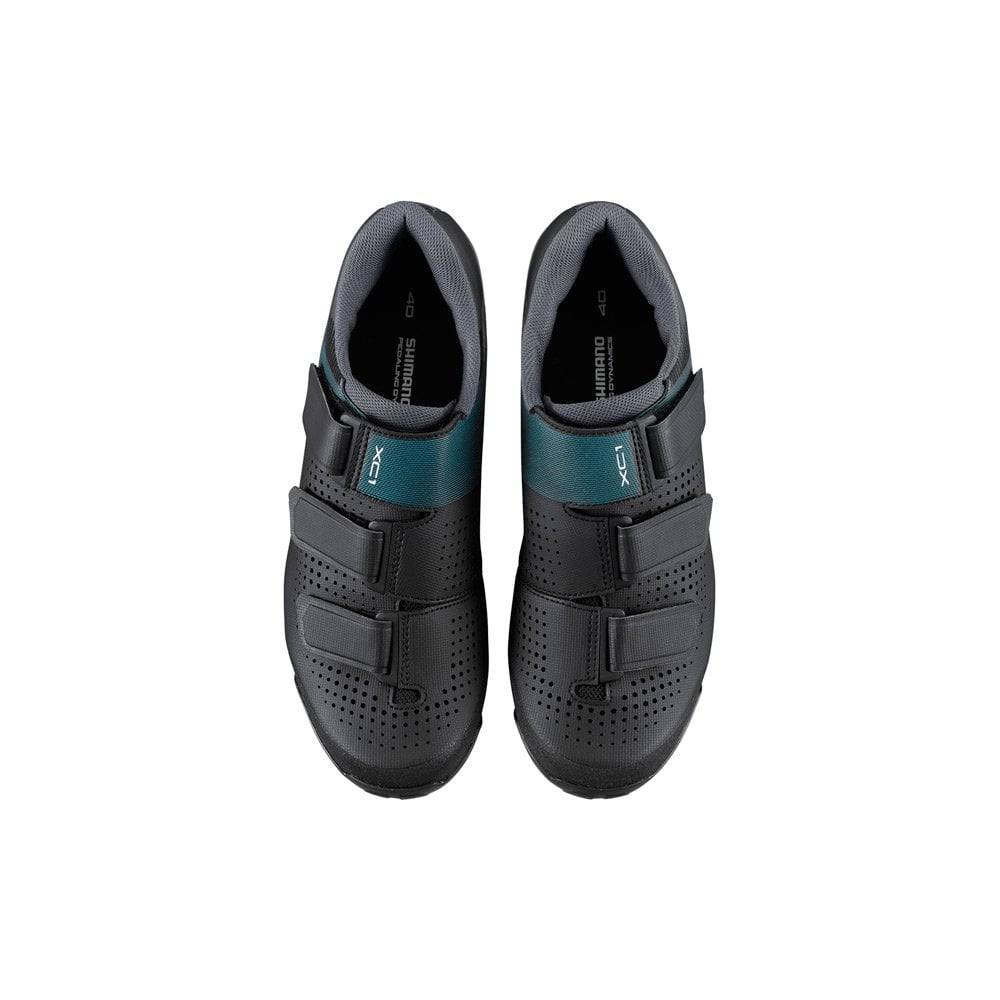 Shimano XC3 SPD MTB shoes for cross-country and off-road riding, black and gray cycling shoes with clipless pedal compatibility.