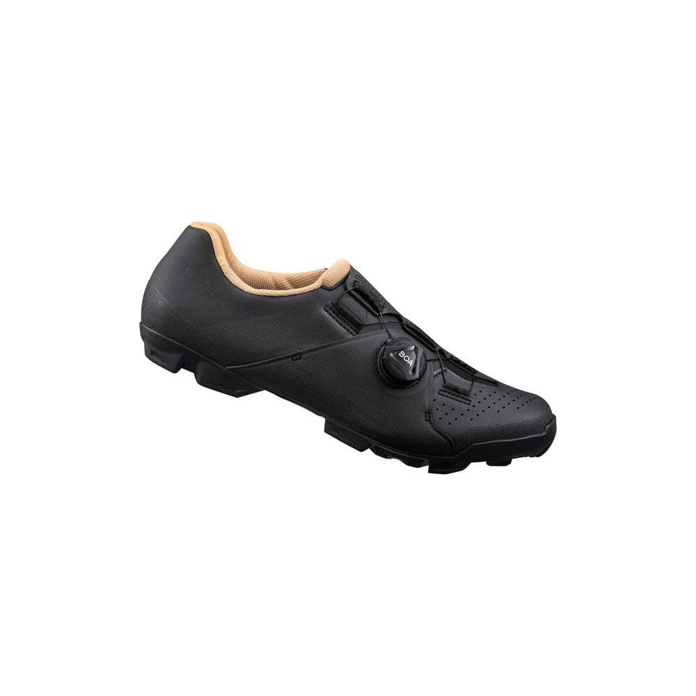 Shimano XC3 women's MTB cycling shoes with SPD cleats, black and gray off-road riding footwear for women.