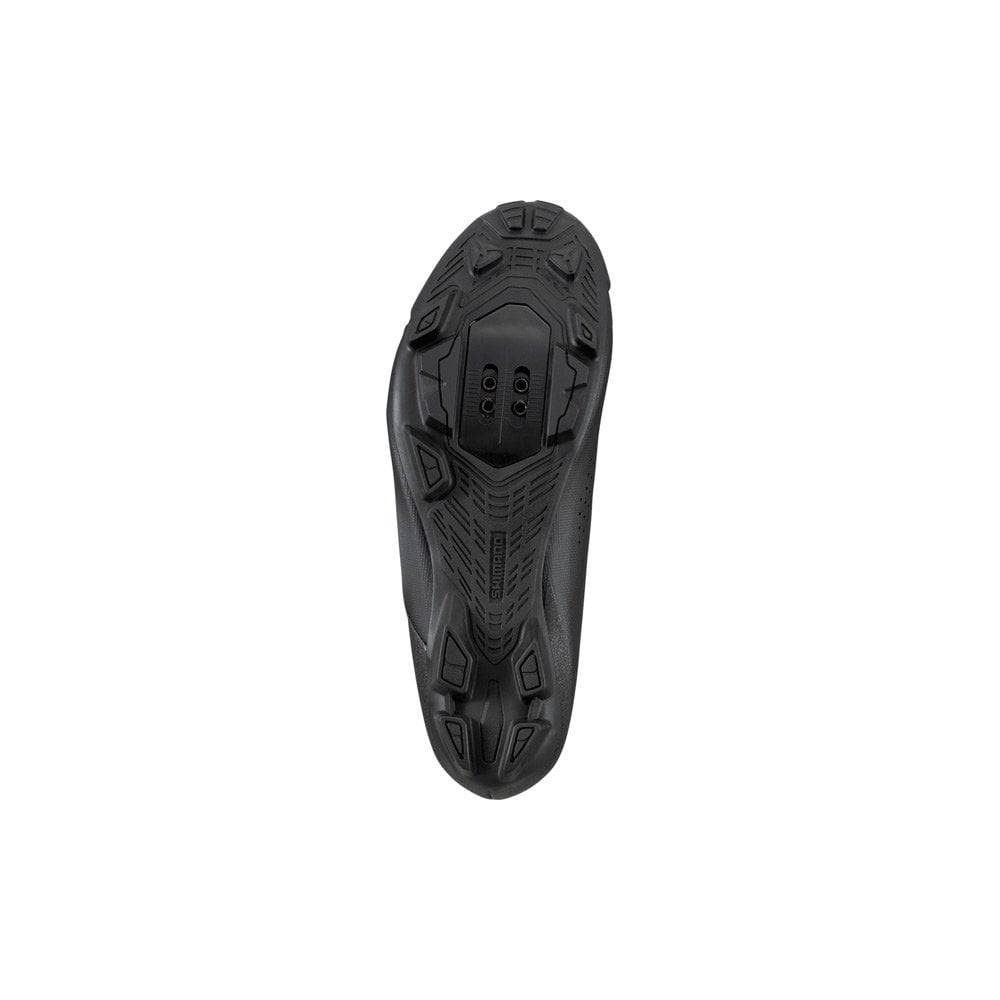 Shimano XC3 women's MTB cycling shoes with SPD cleats, black and gray off-road performance footwear for mountain biking.