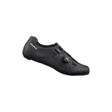 Shimano RC3 RC300 SPD-SL road cycling shoes with BOA L6 dial closure, black aerodynamic design and breathable mesh upper.