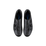 Shimano RC3 RC300 SPD-SL road cycling shoes with BOA L6 dial closure, black with sleek design and breathable mesh panels.