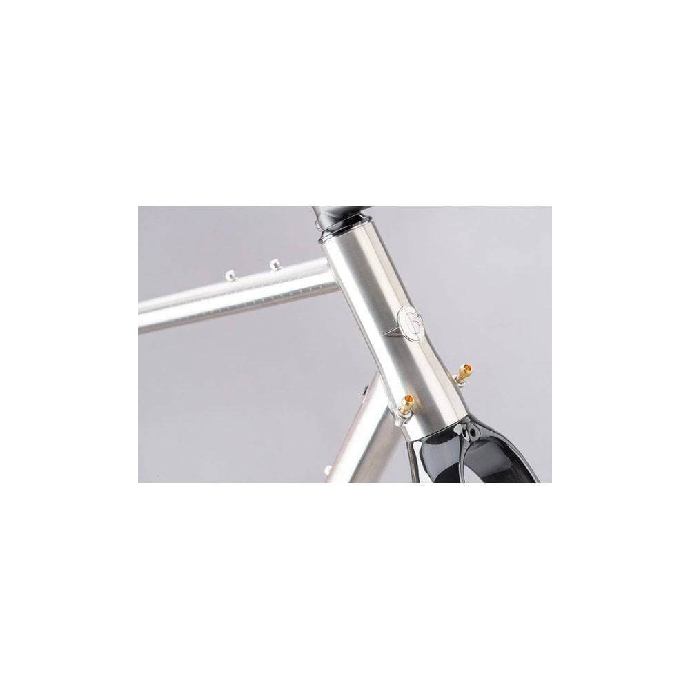 Genesis Croix De Fer titanium gravel frameset with carbon fork and disc brake mounts, showcasing lightweight bike components.