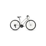 Ridgeback Motion open frame hybrid bike with Shimano 3x7 drivetrain and 700x42c tires, ready for city or trail riding.