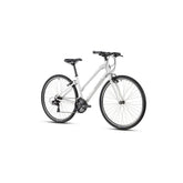 Ridgeback Motion open frame hybrid bike with Shimano 3x7 drivetrain and 700x42c tires, suitable for versatile riding.