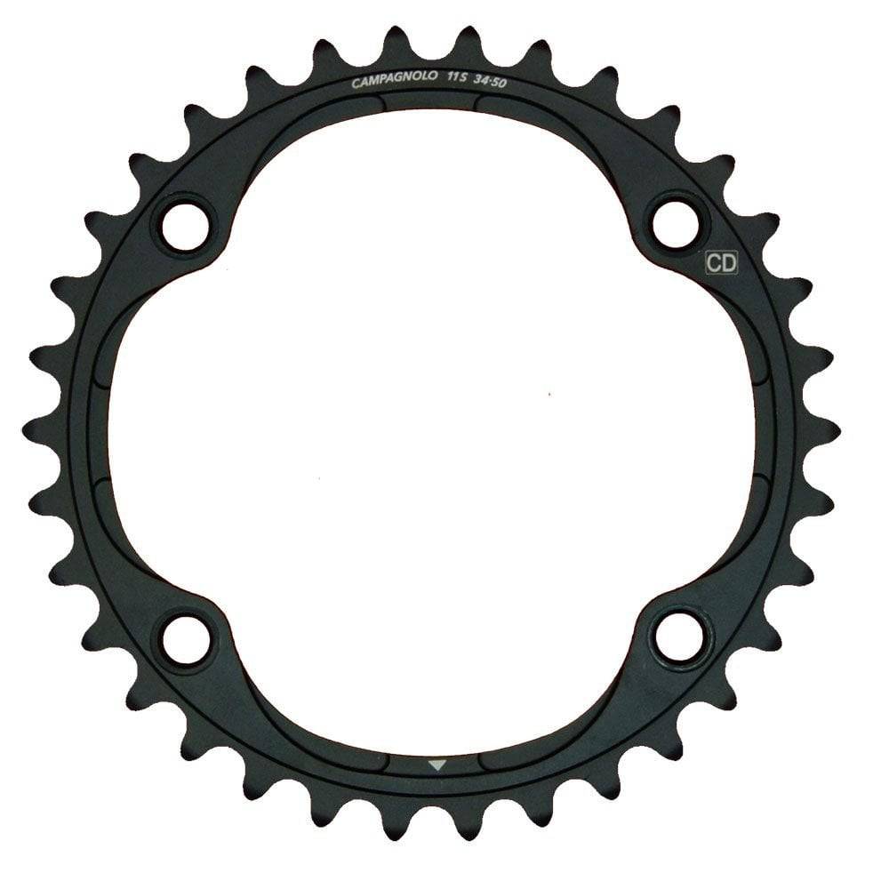Campagnolo Potenza 36T black chainring for road bike transmission system, component part with gear teeth and mounting holes.