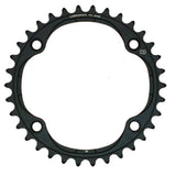 Campagnolo Potenza 36T black chainring for road bike transmission system, component part with gear teeth and mounting holes.