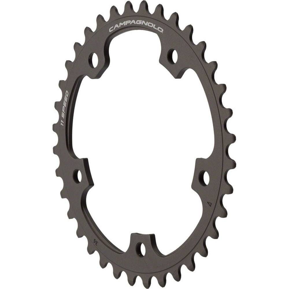 Campagnolo S-Rec 11X 36T chainring for road bike drivetrains, shown attached to crankset in close-up image.