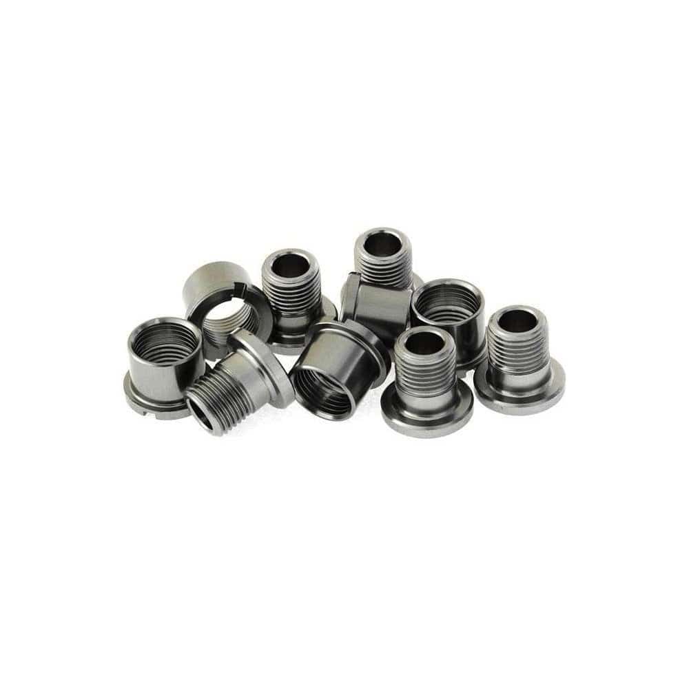 Campagnolo Pista chainring bolt set with replacement spares and accessories, showing black metal bolts and hardware components.