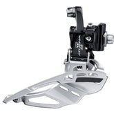 Campagnolo Ath Trip 11-speed front derailleur in black for triple drivetrain road bikes, showing mounting and cable attachment.