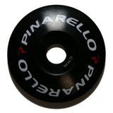 Pinarello round alloy top cap for bicycle headset, replacement component, durable metal bike headgear accessory.