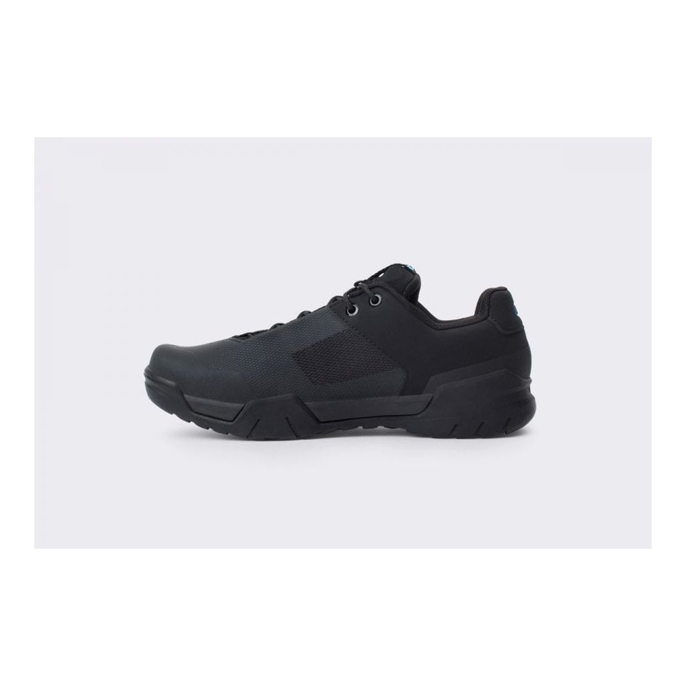 Crank Brothers Mallet E Lace MTB shoes with Match Box outsole for mountain biking, featuring black and gray design and laced closure.