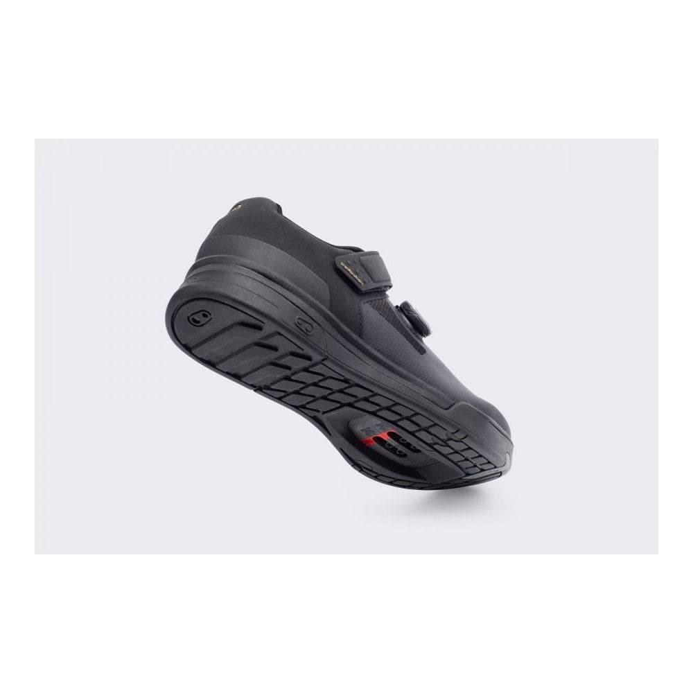 Crank Brothers Mallet Speedlace MTB shoes with Match Box outsole for trail riding, featuring black and gray design and laced closure.