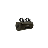 Brooks Scape waterproof handlebar pouch in mud green, bike storage bag attached to a bike handlebar.
