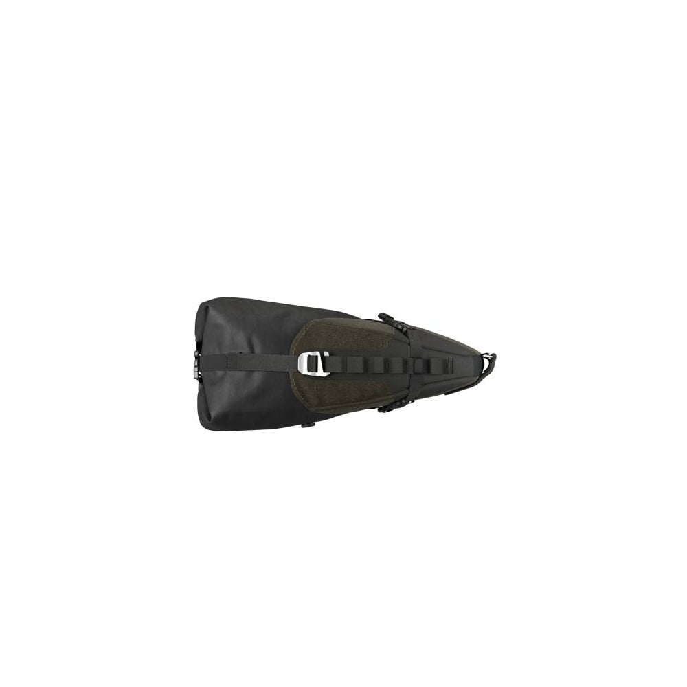 Brooks Scape Seat Bag in mud green, waterproof bikepacking drybag with daisy chain attachment, designed for bike accessories.